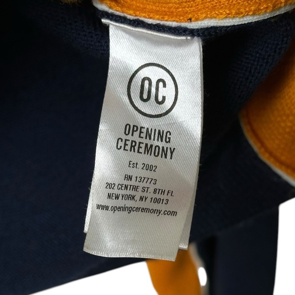 Opening Ceremony Men's Large Knit Collared Cardigan Color Block Navy Blue Orange - Picture 8 of 11